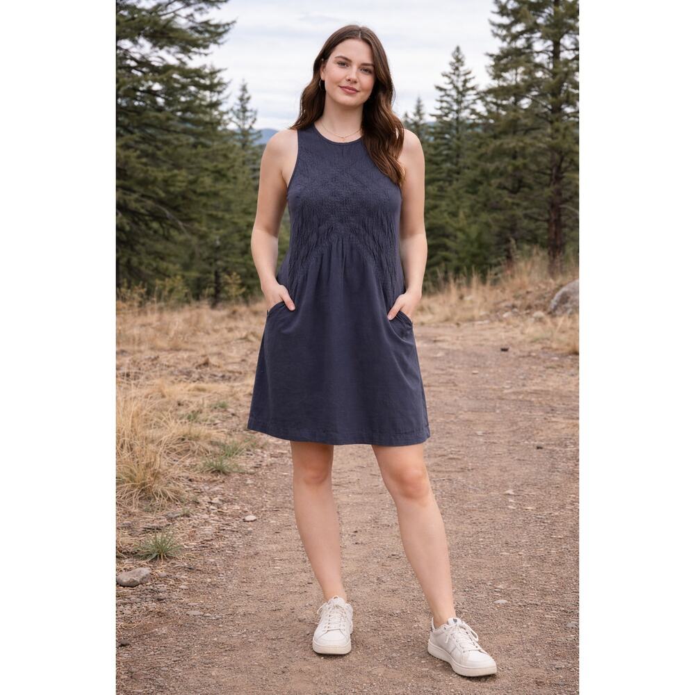 Prairie Underground Breccia Dress M Blue Gray Organic Cotton Pockets Made in USA
